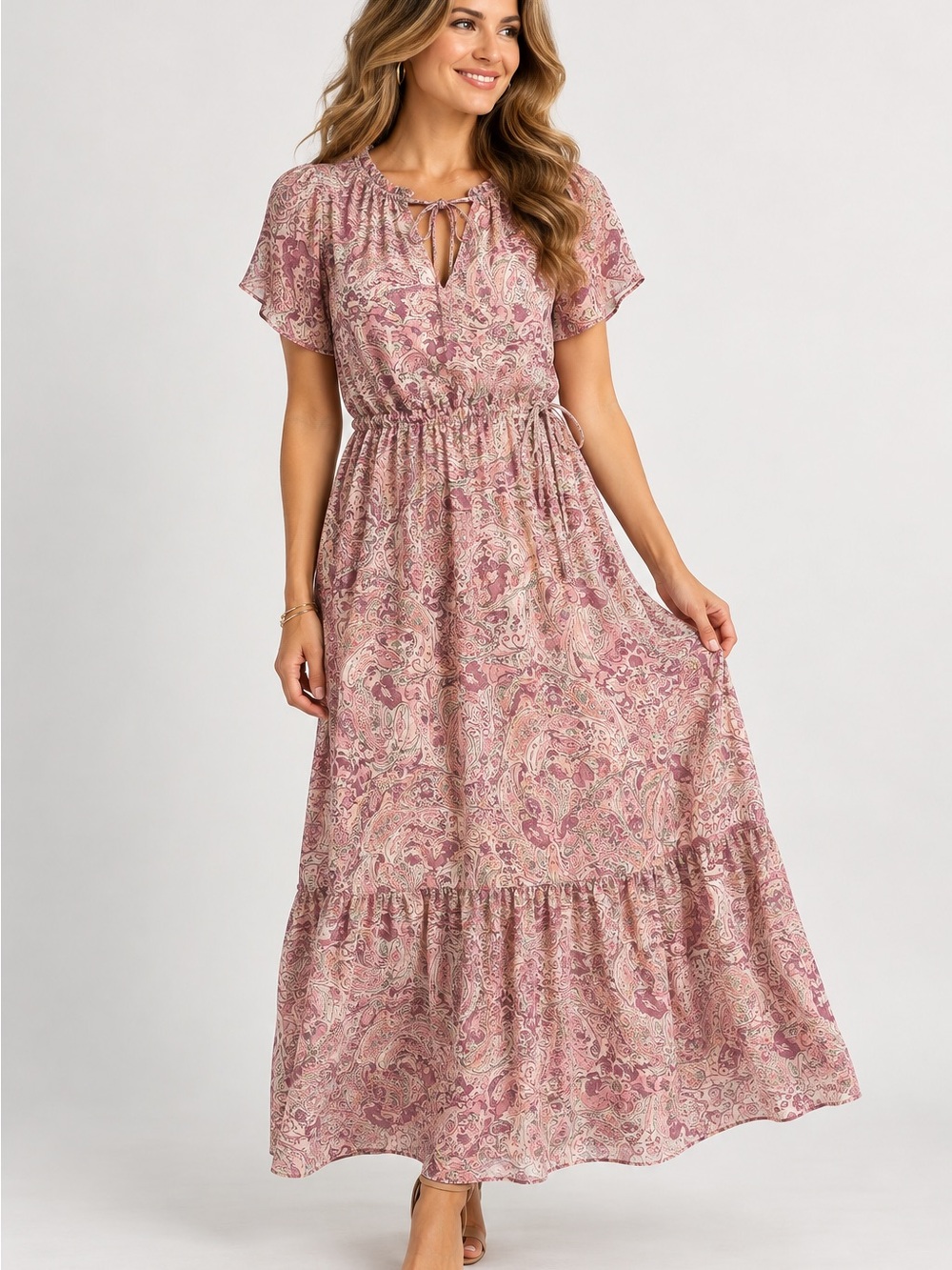 44. INC International Concepts Dusty Pink Paisley Maxi Dress